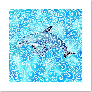 Swirly Dolphin Family Posters and Art